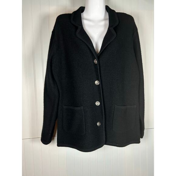 Deane And White 100% Wool  Dark black Button Up Jacket size L 2 small hole new - Picture 2 of 11